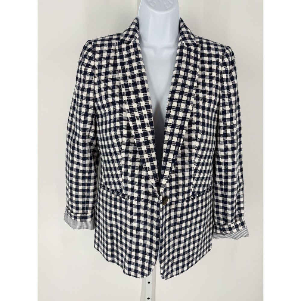 Navy White Gingham Blazer | Checkered Lightweight Jacket